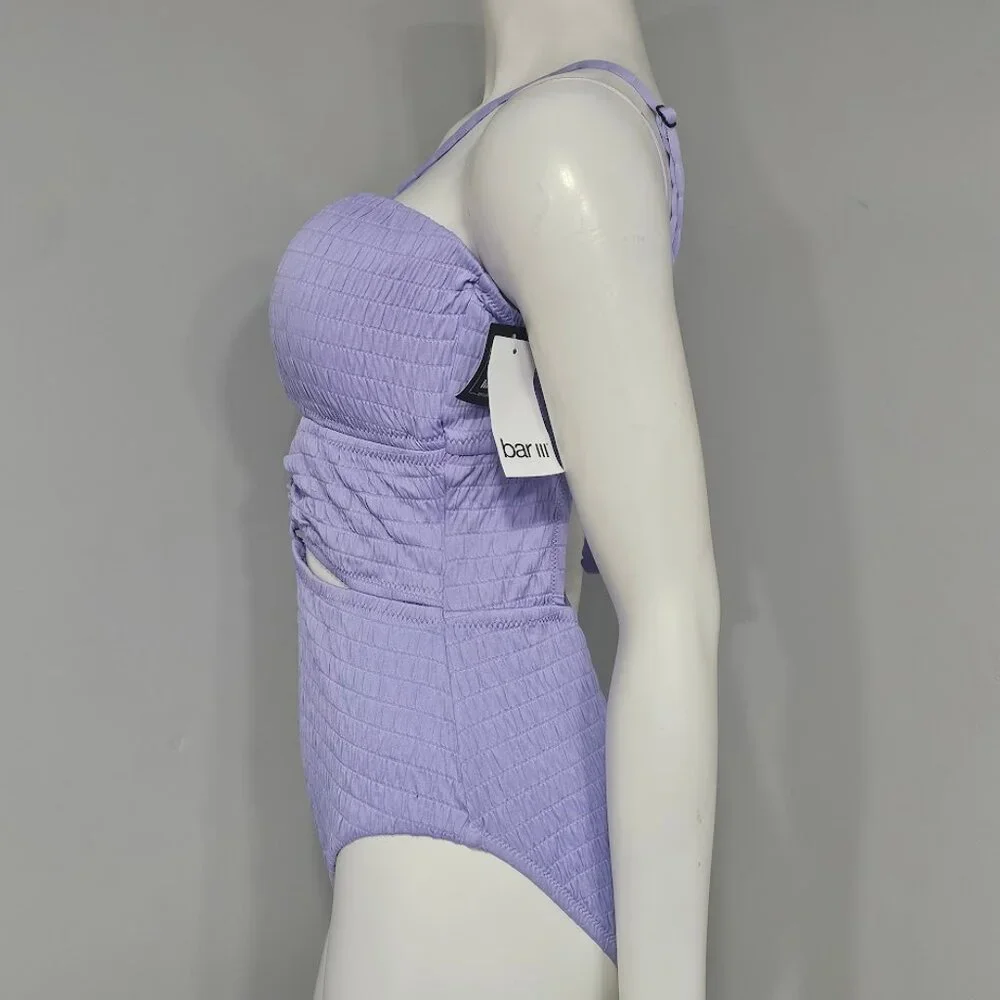 Bar III Pucker up Textured Key Lavender Haze One-Piece Swimsuit